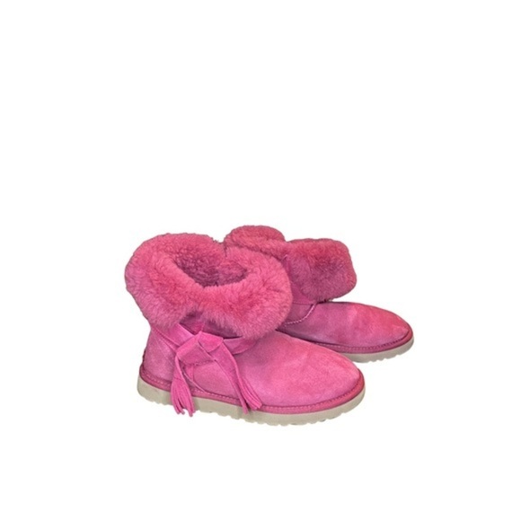 Ugg Pink Suede Sherling Lined Ankle Booties Size 7 - Picture 2 of 8